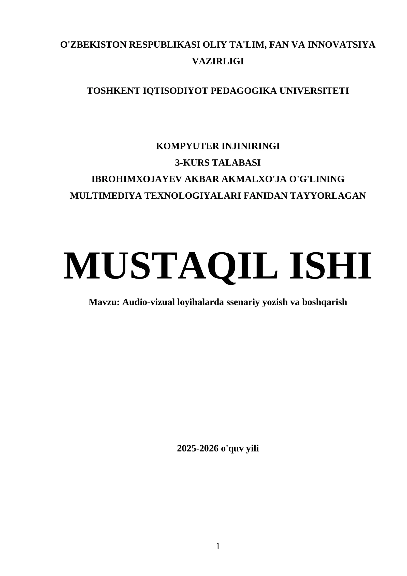Audio-vizual loyihalarda ssenariy yozish va boshqarish