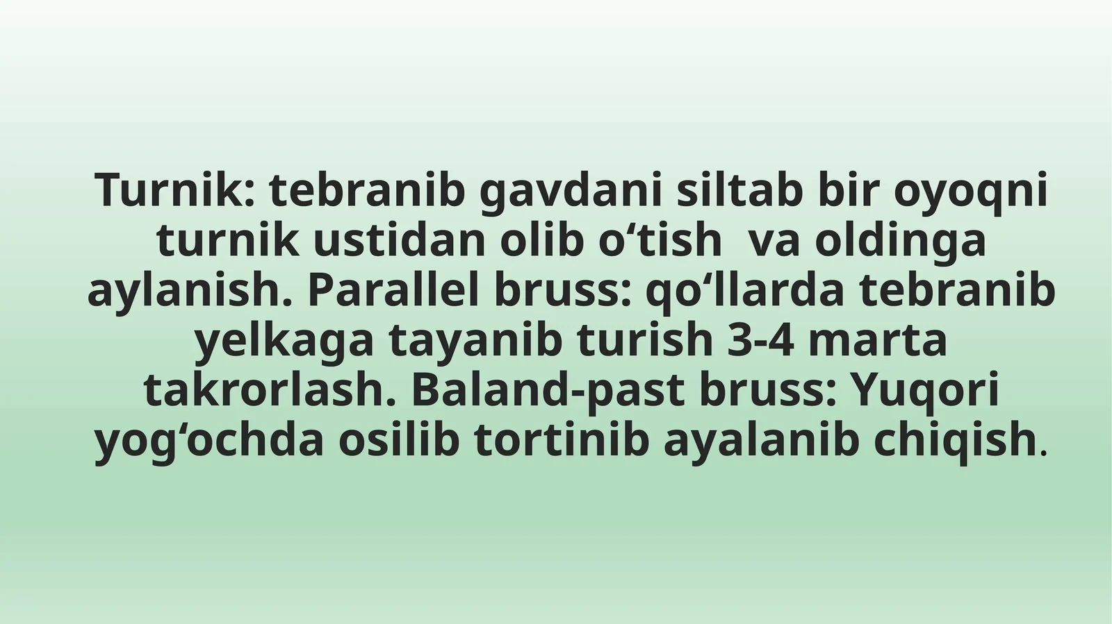 Turnik, Parallel bruss, Baland-past bruss