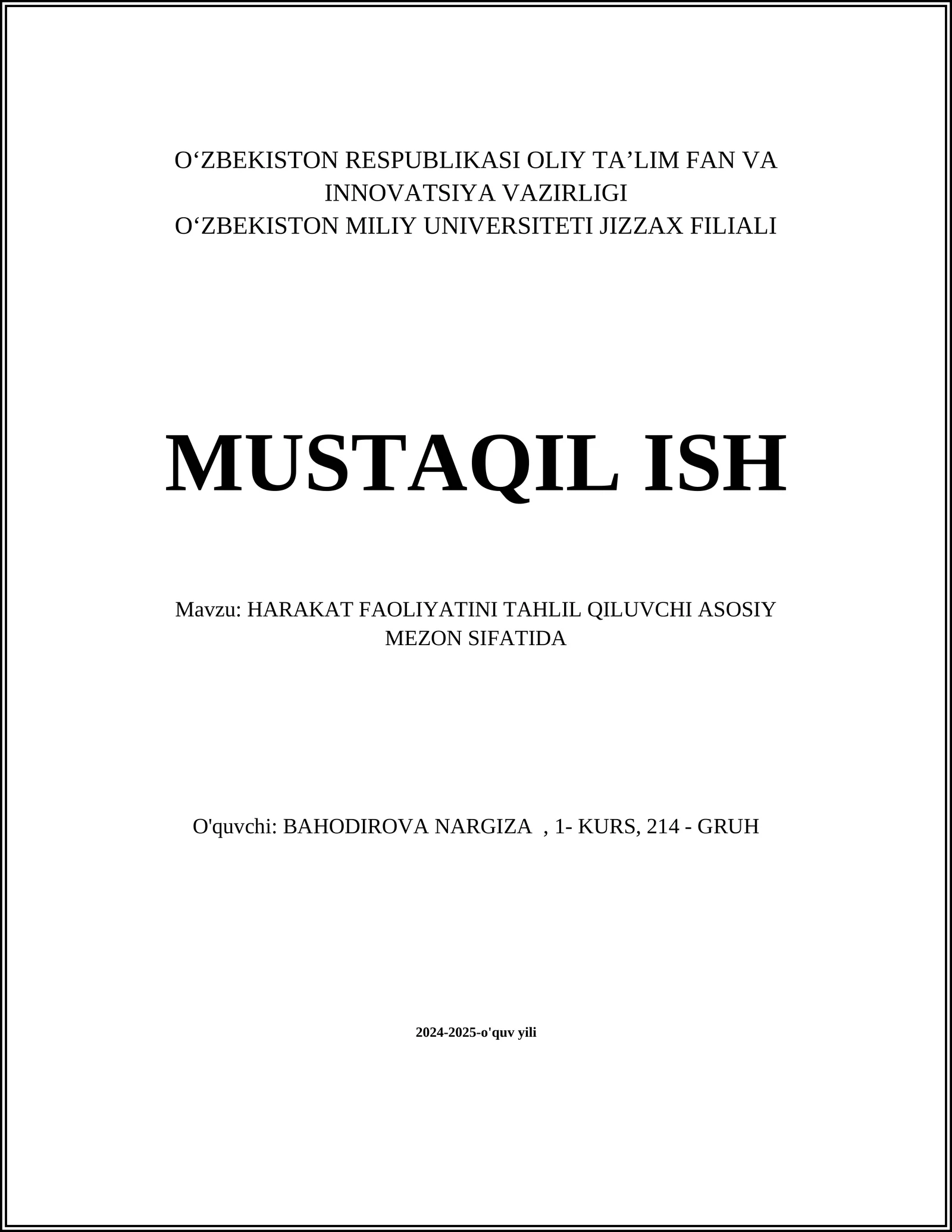 HARAKAT FAOLIYATINI TAHLIL QILISH USULLARI