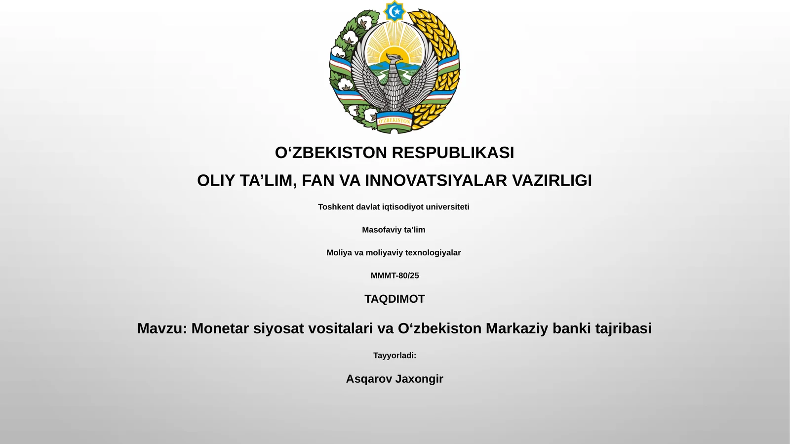 Monetar siyosat vositalari va Oʻzbekiston Markaziy banki tajribasi