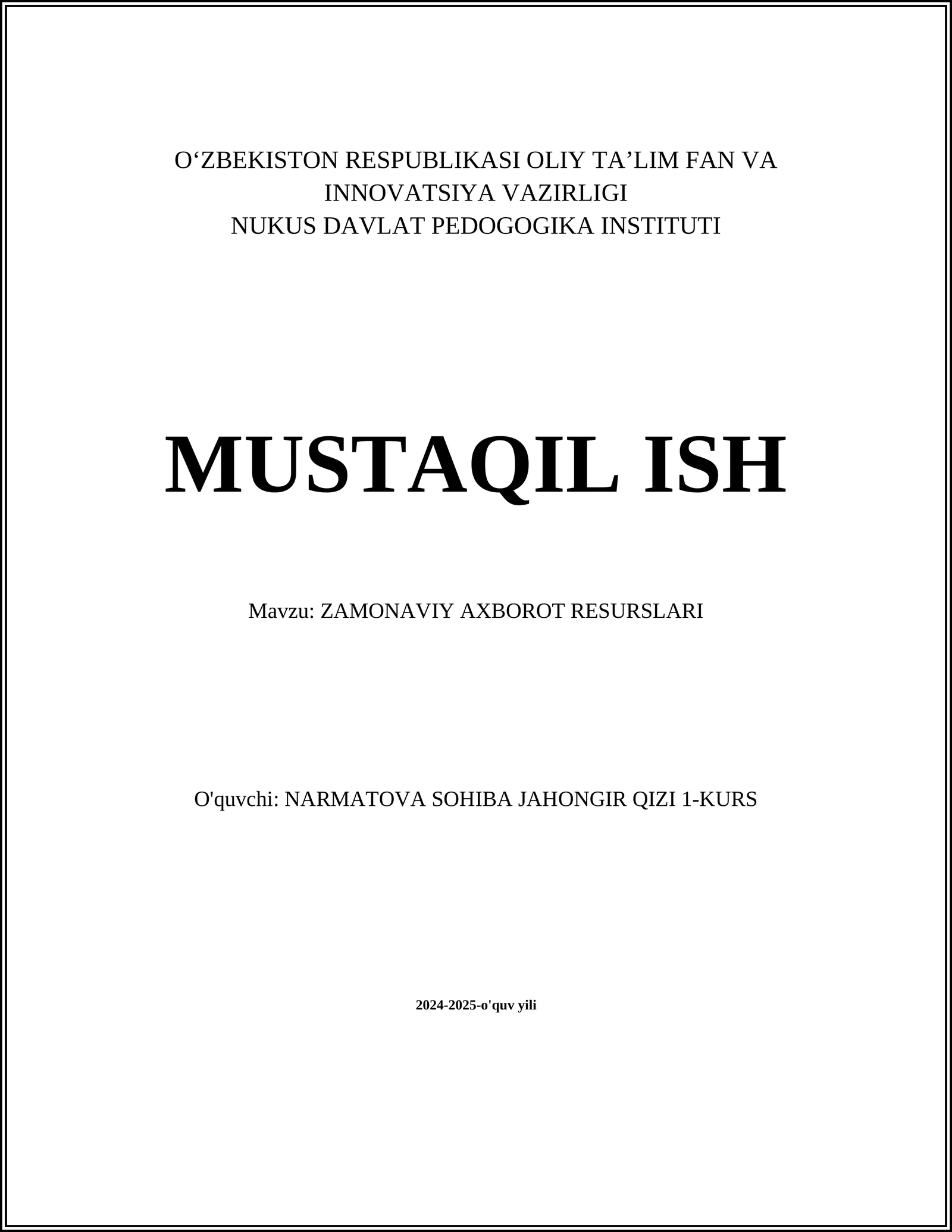 ZAMONAVIY AXBOROT RESURSLARI