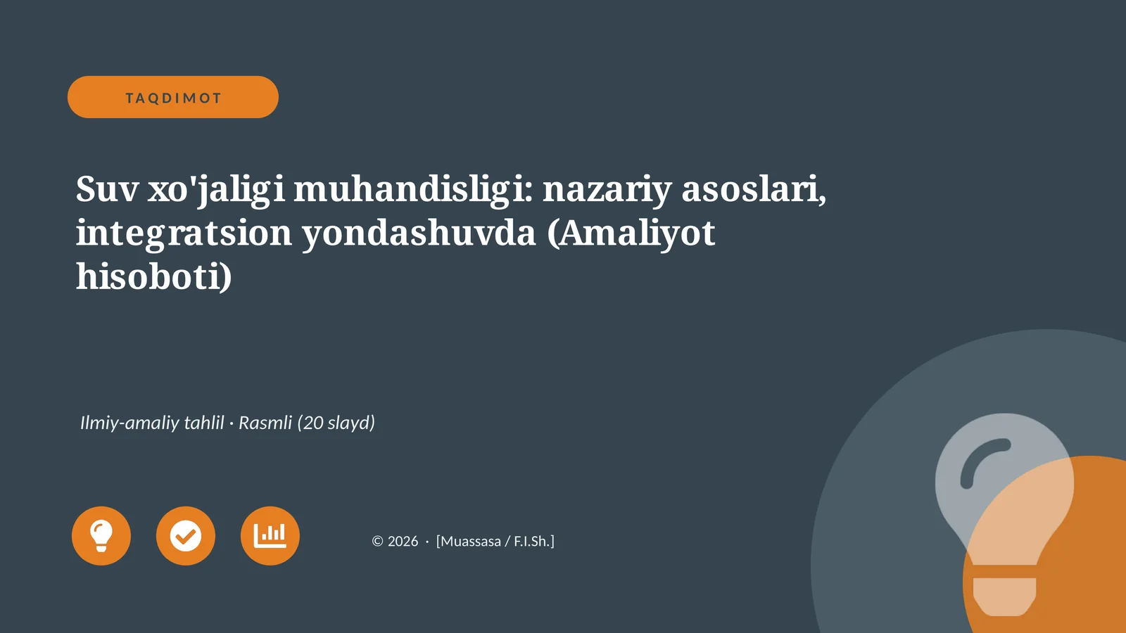 Suv xo'jaligi muhandisligi: nazariy asoslari, integratsion yondashuvda (Amaliyot hisoboti)