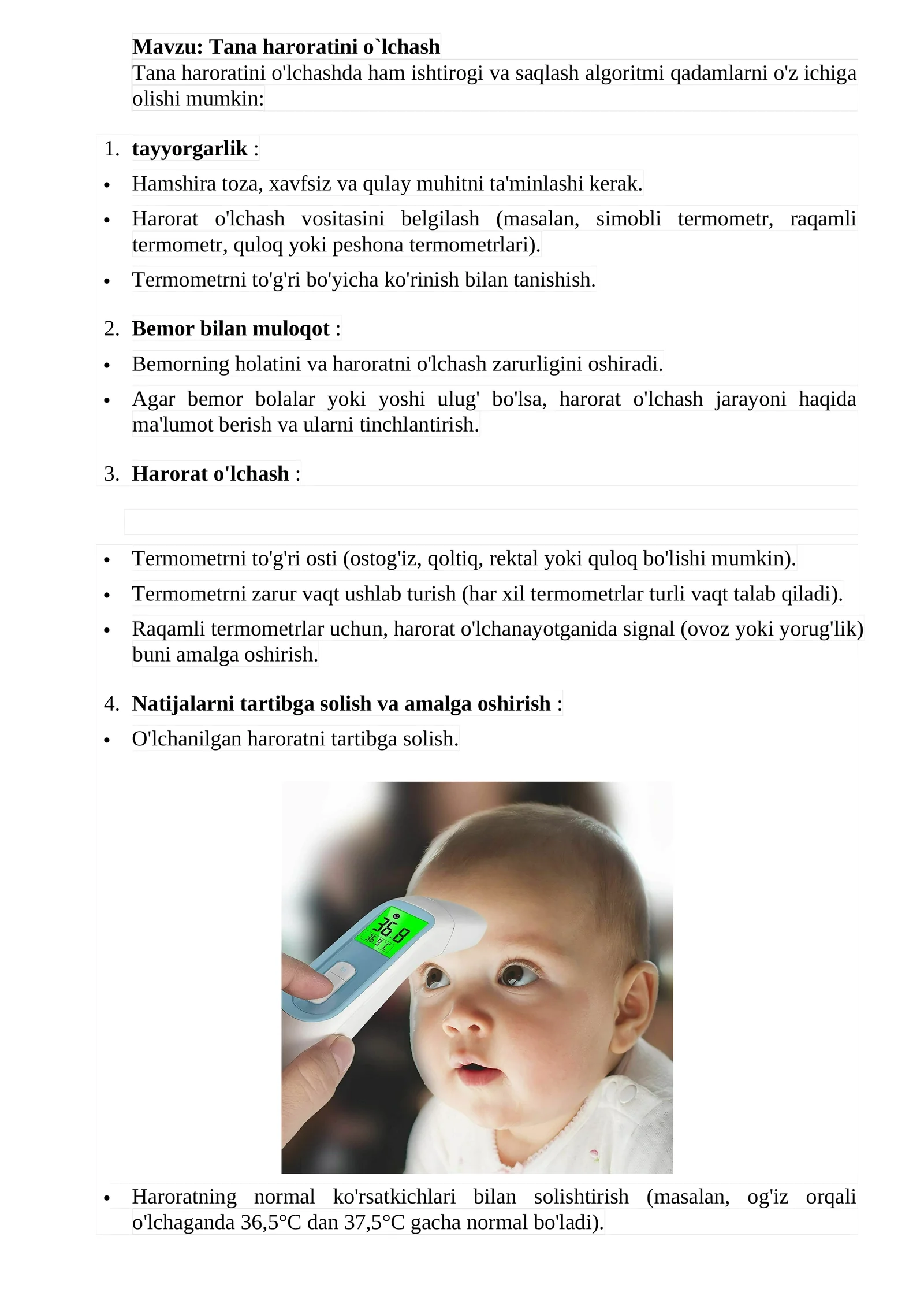 Tana haroratini o`lchash