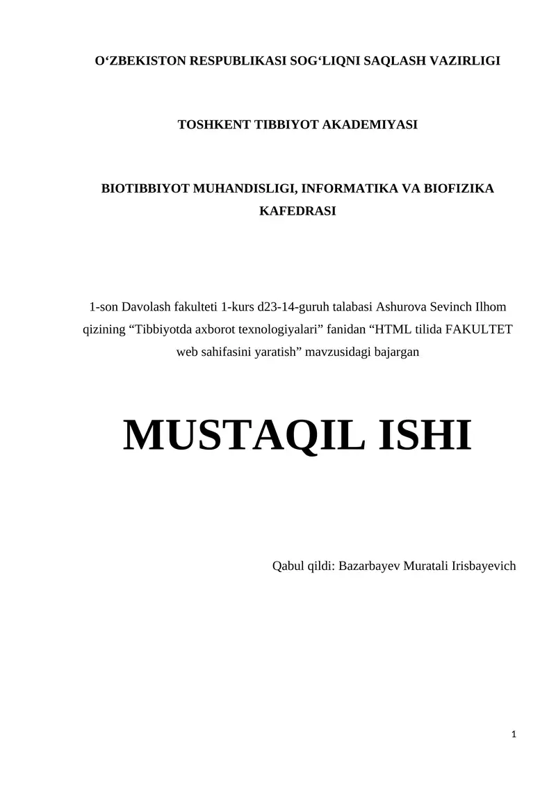 HTML tilida FAKULTET web sahifasini yaratish