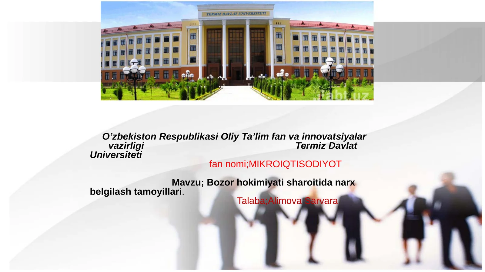 Bozor hokimiyati sharoitida narx belgilash tamoyillari.