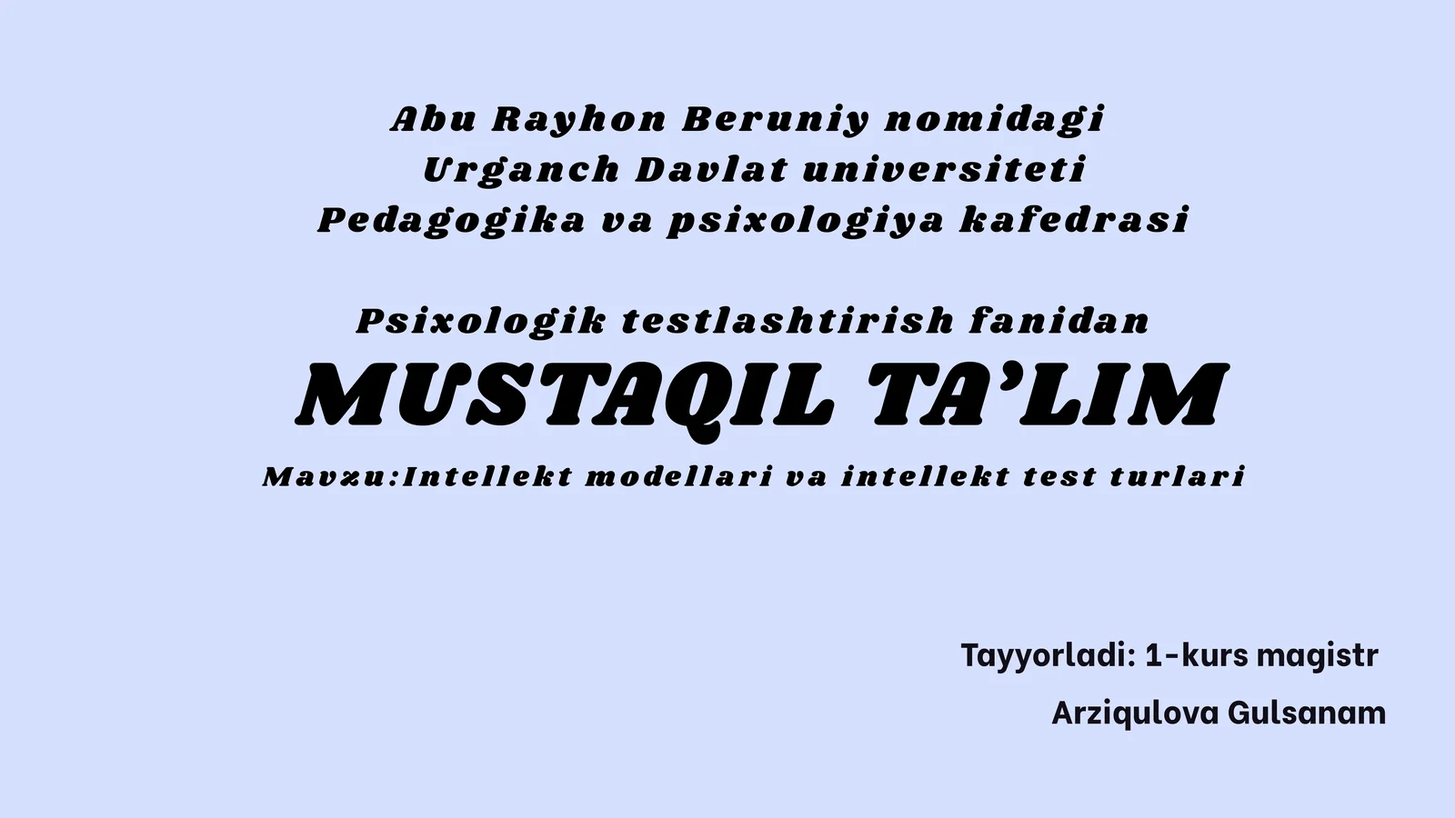 Intellekt modellari va intellekt test turlari