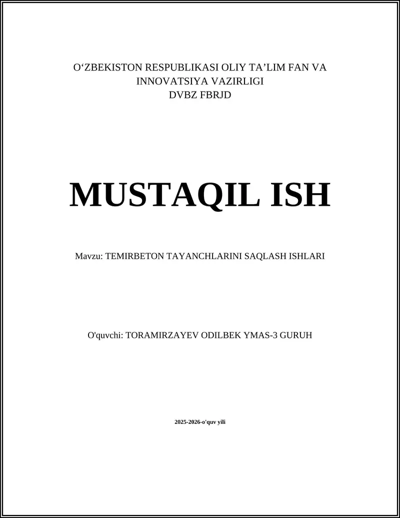 Temirbeton tayanchlarini saqlash ishlari