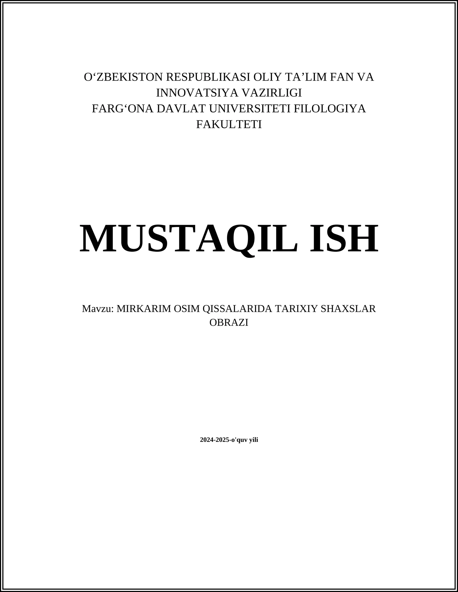 MIRKARIM OSIM QISSALARIDA TARIXIY SHAXSLAR OBRAZI