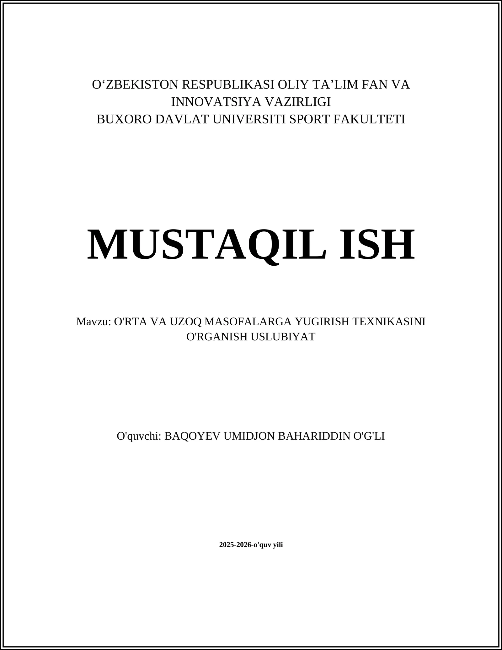 O'RTA VA UZOQ MASOFALARGA YUGIRISH TEXNIKASINI O'RGANISH USLUBIYAT