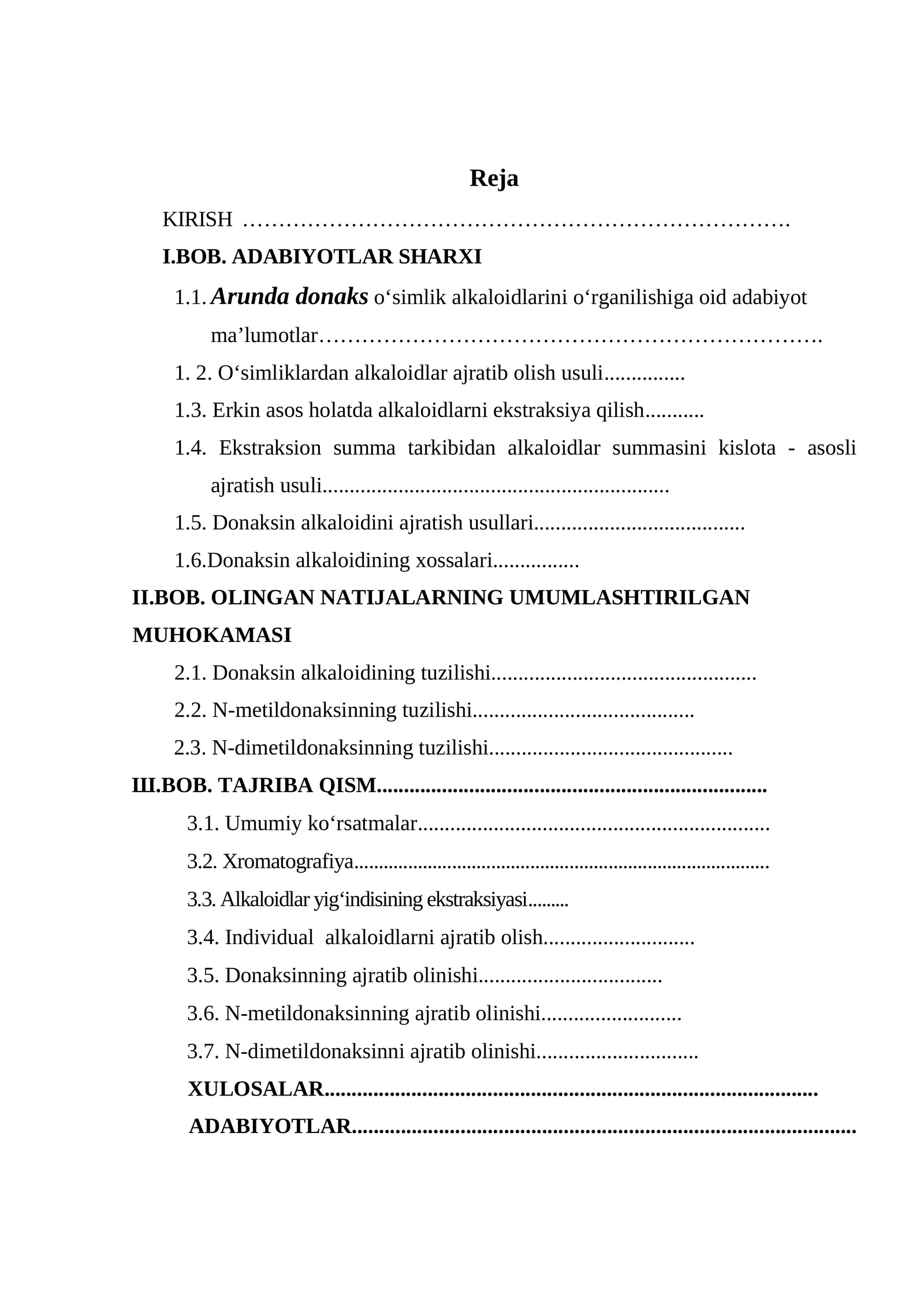 Arunda donaks о‘simlik alkaloidlarini o‘rganilishiga oid adabiyot ma’lumotlar