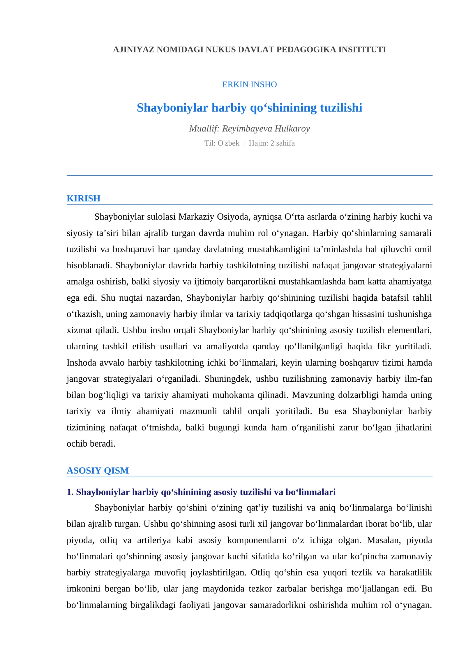 Shayboniylar harbiy qoʻshinining tuzilishi
