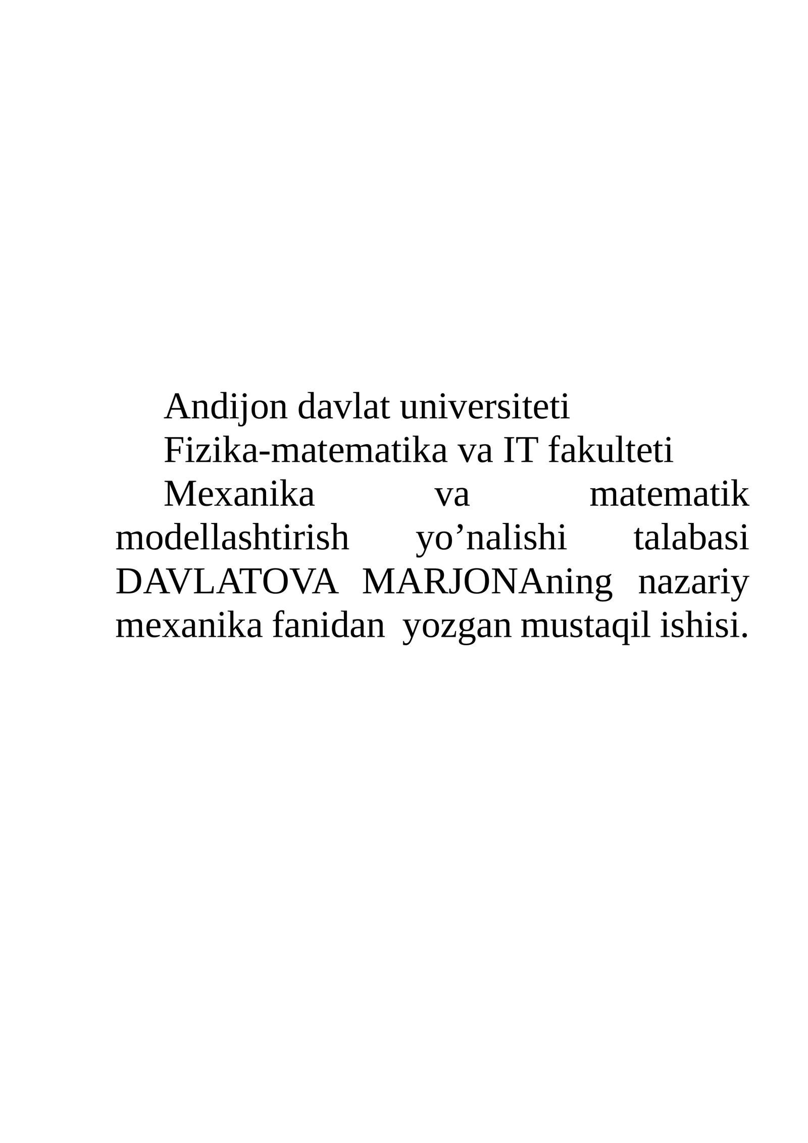 Nazariy mexanika fanidan mustaqil ish
