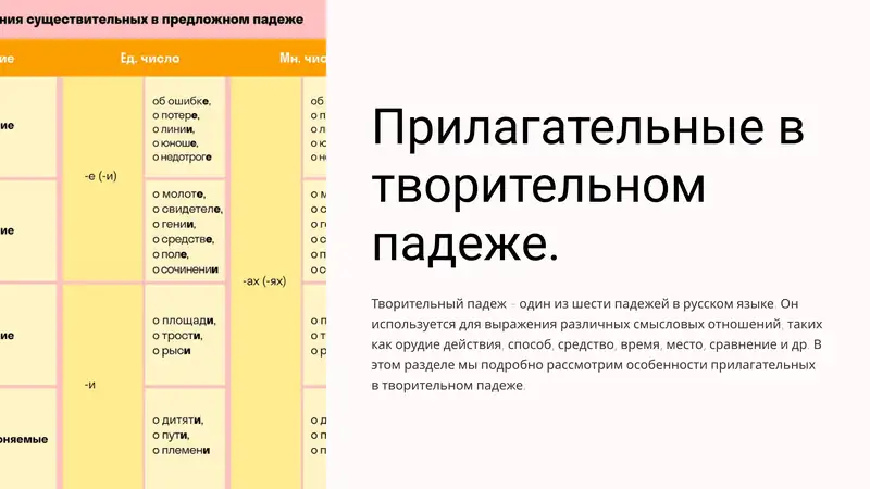 Прилагательные в творительном падеже