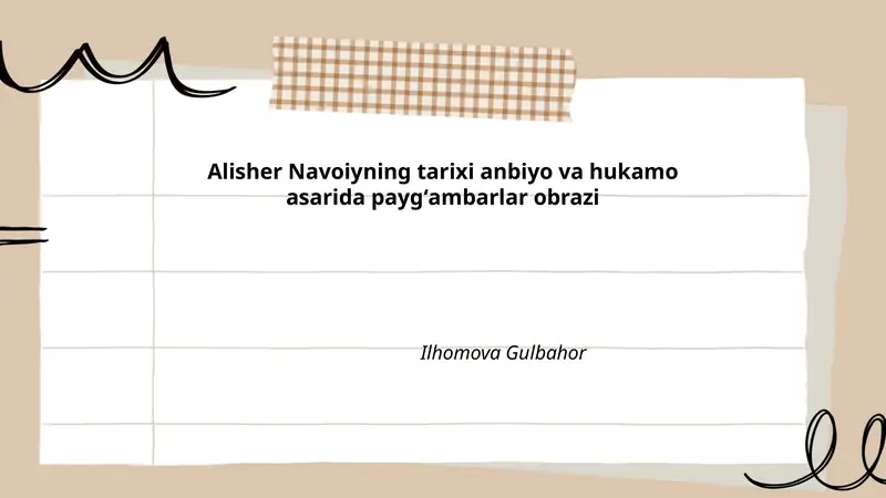 Alisher Navoiyning tarixi anbiyo va hukamo asarida paygʻambarlar obrazi
