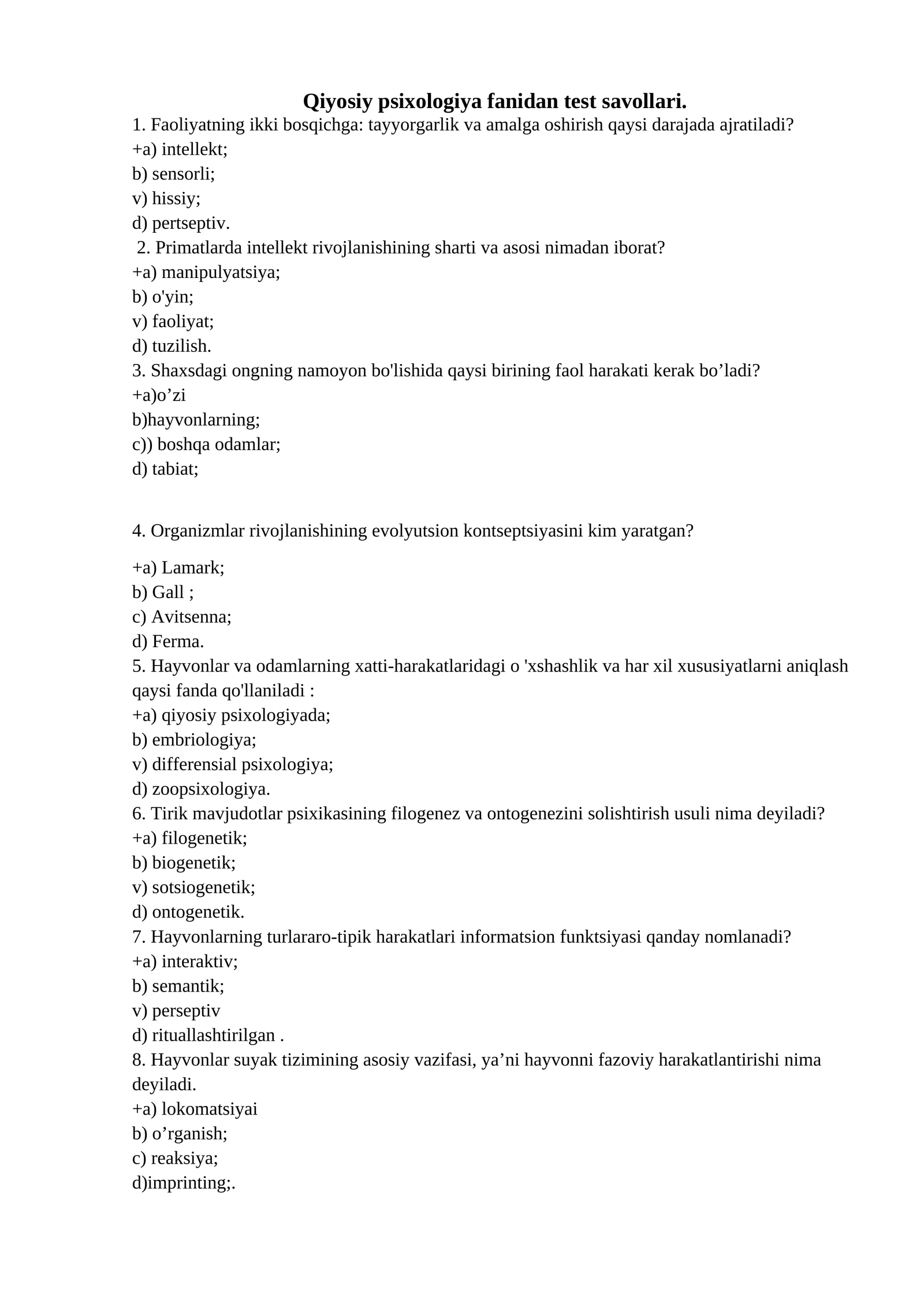 Psixologiyadan test