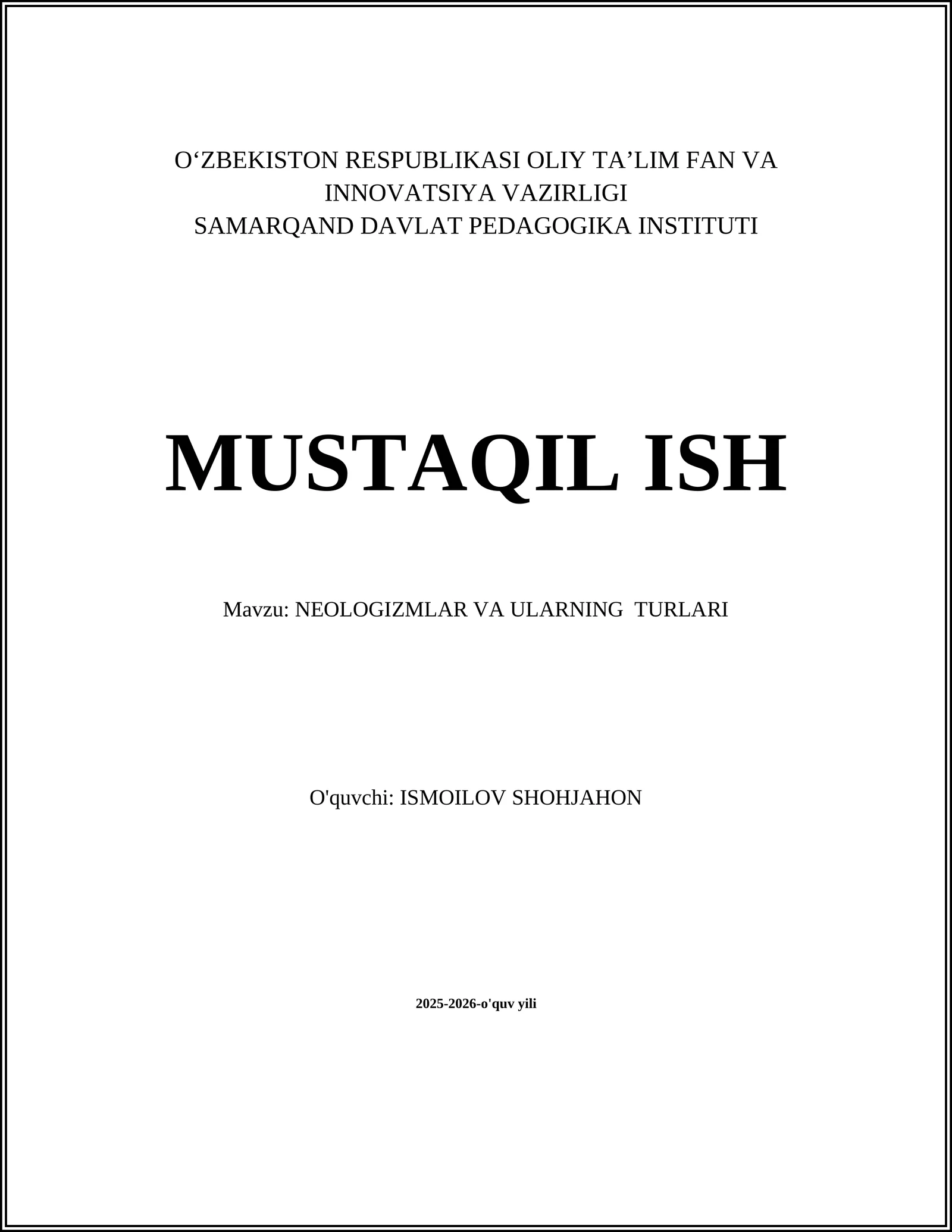NEOLOGIZMLAR VA ULARNING TURLARI