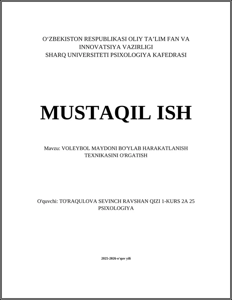 VOLEYBOL MAYDONI BO'YLAB HARAKATLANISH TEXNIKASINI O'RGATISH
