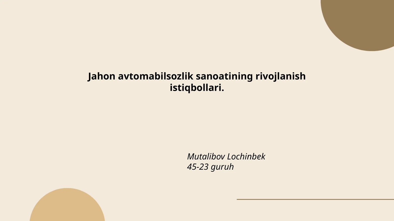 Jahon avtomabilsozlik sanoatining rivojlanish istiqbollari