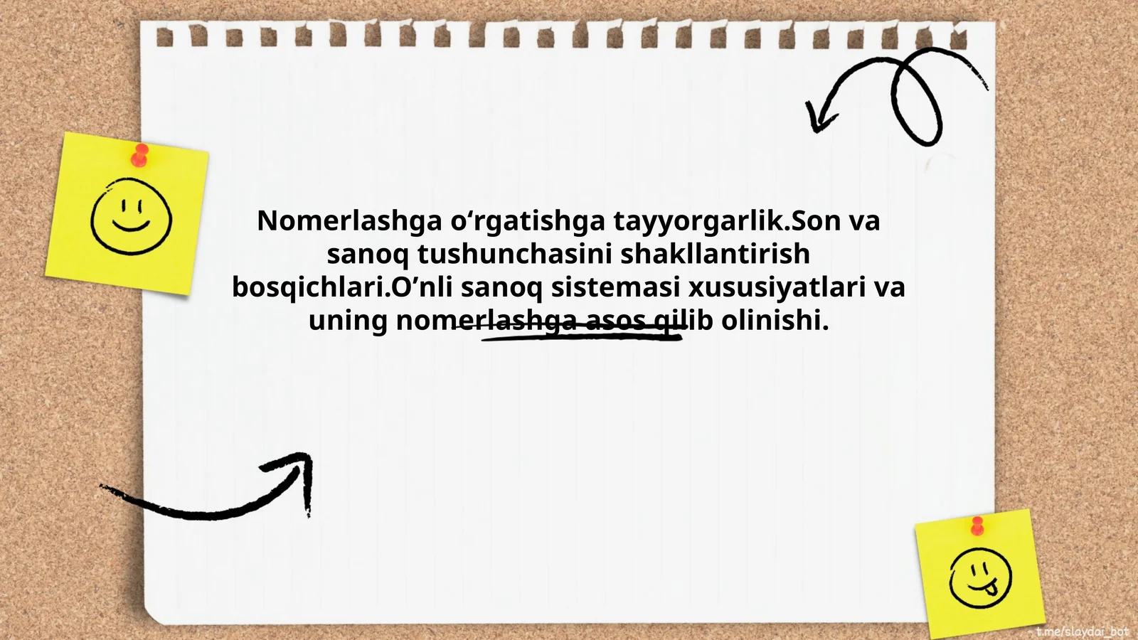 Nomerlashga oʻrgatishga tayyorgarlik.Son va sanoq tushunchasini shakllantirish bosqichlari.Oʼnli sanoq sistemasi xususiyatlari va uning nomerlashga asos qilib olinishi