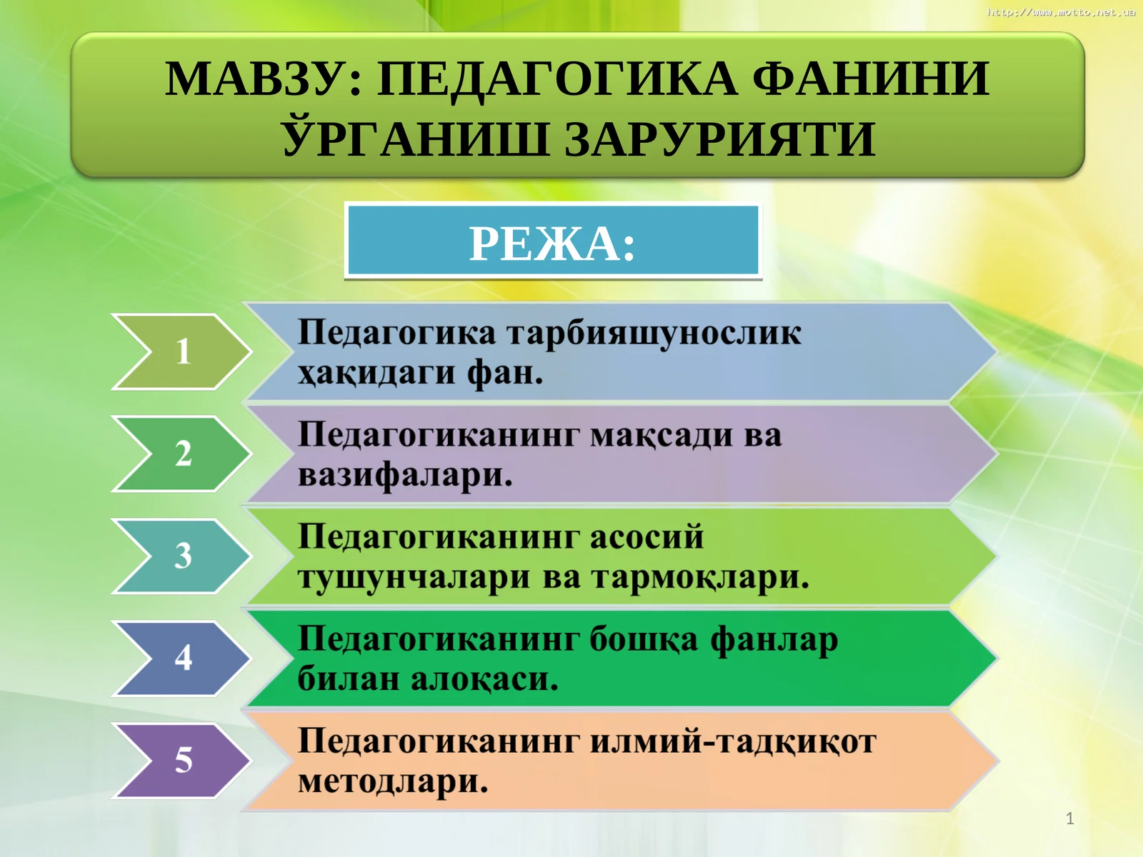 ПЕДАГОГИКА ФАНИНИ ЎРГАНИШ ЗАРУРИЯТИ