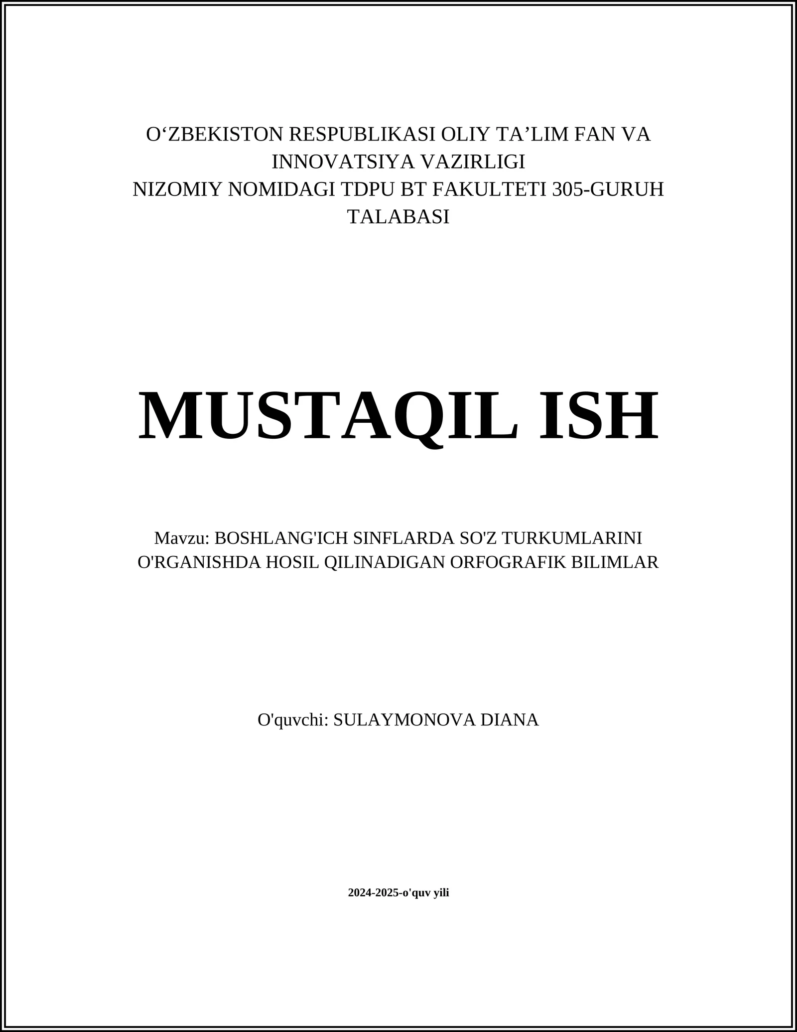 BOSHLANG'ICH SINFLARDA SO'Z TURKUMLARINI O'RGANISHDA HOSIL QILINADIGAN ORFOGRAFIK BILIMLAR