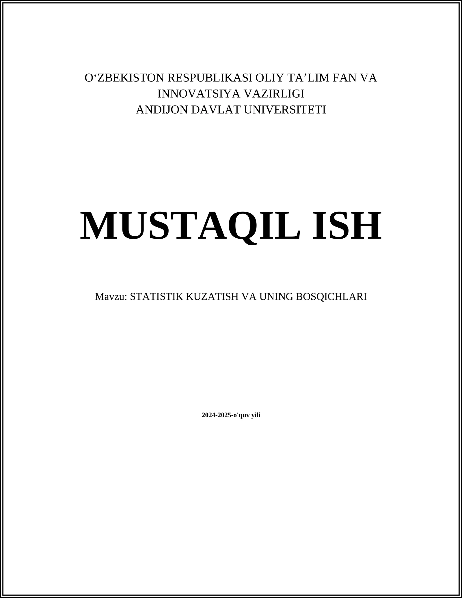 STATISTIK KUZATISH VA UNING BOSQICHLARI