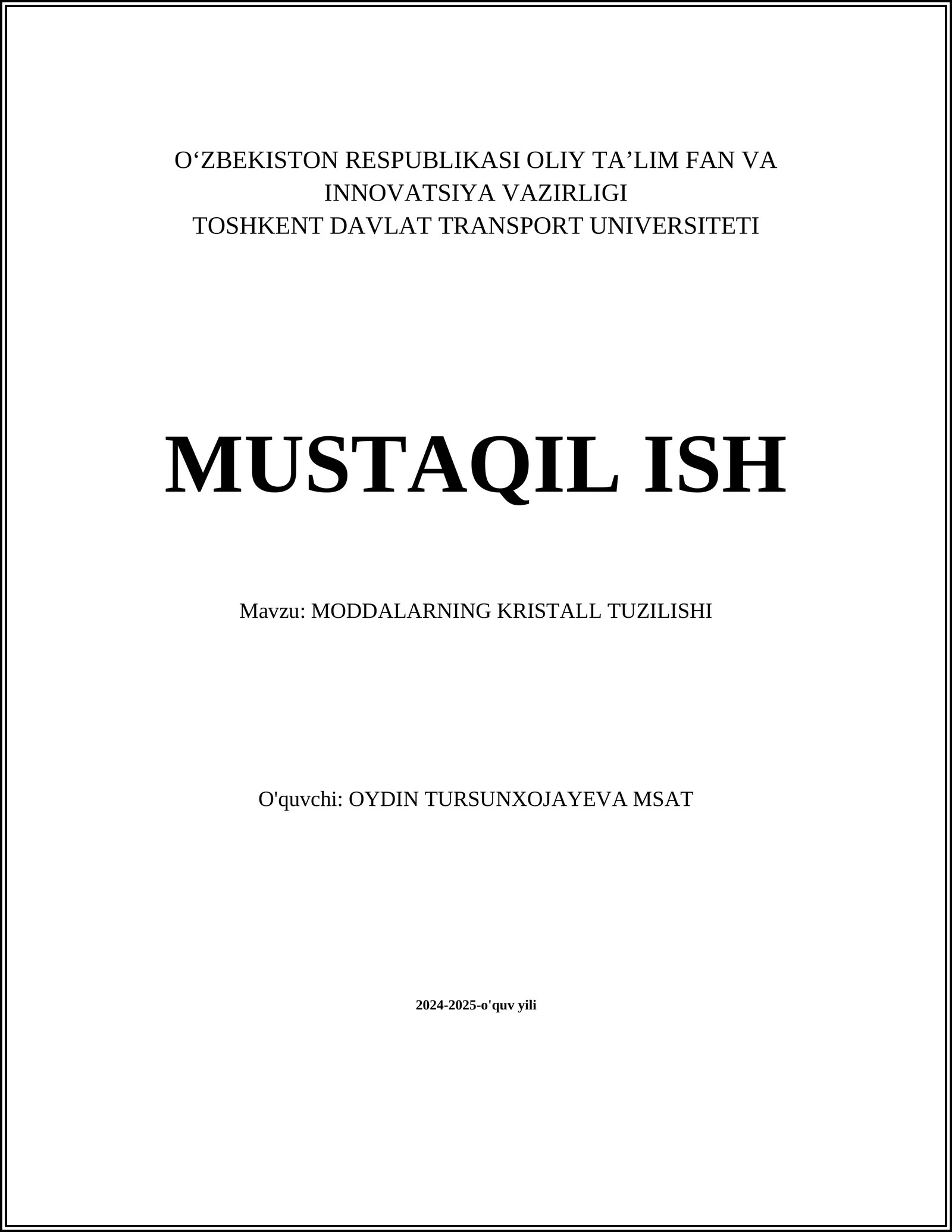 MODDALARNING KRISTALL TUZILISHI