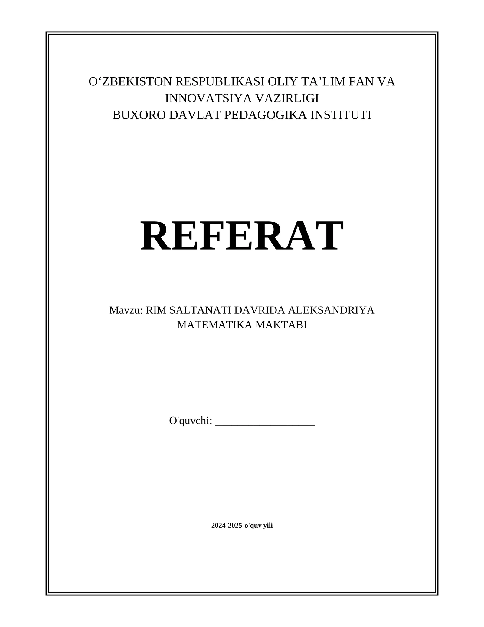 RIM SALTANATI DAVRIDA ALEKSANDRIYA MATEMATIKA MAKTABI