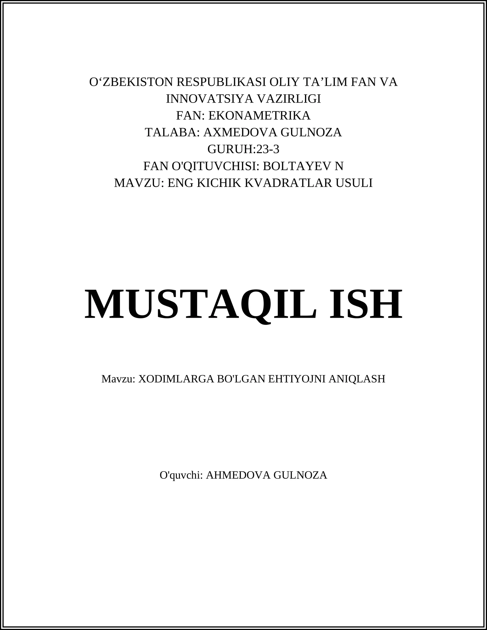 ENG KICHIK KVADRATLAR USULI