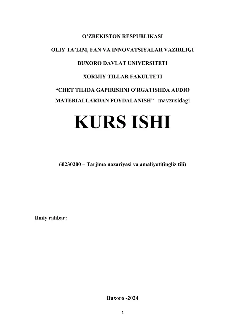 "CHET TILIDA GAPIRISHNI O'RGATISHDA AUDIO MATERIALLARDAN FOYDALANISH"