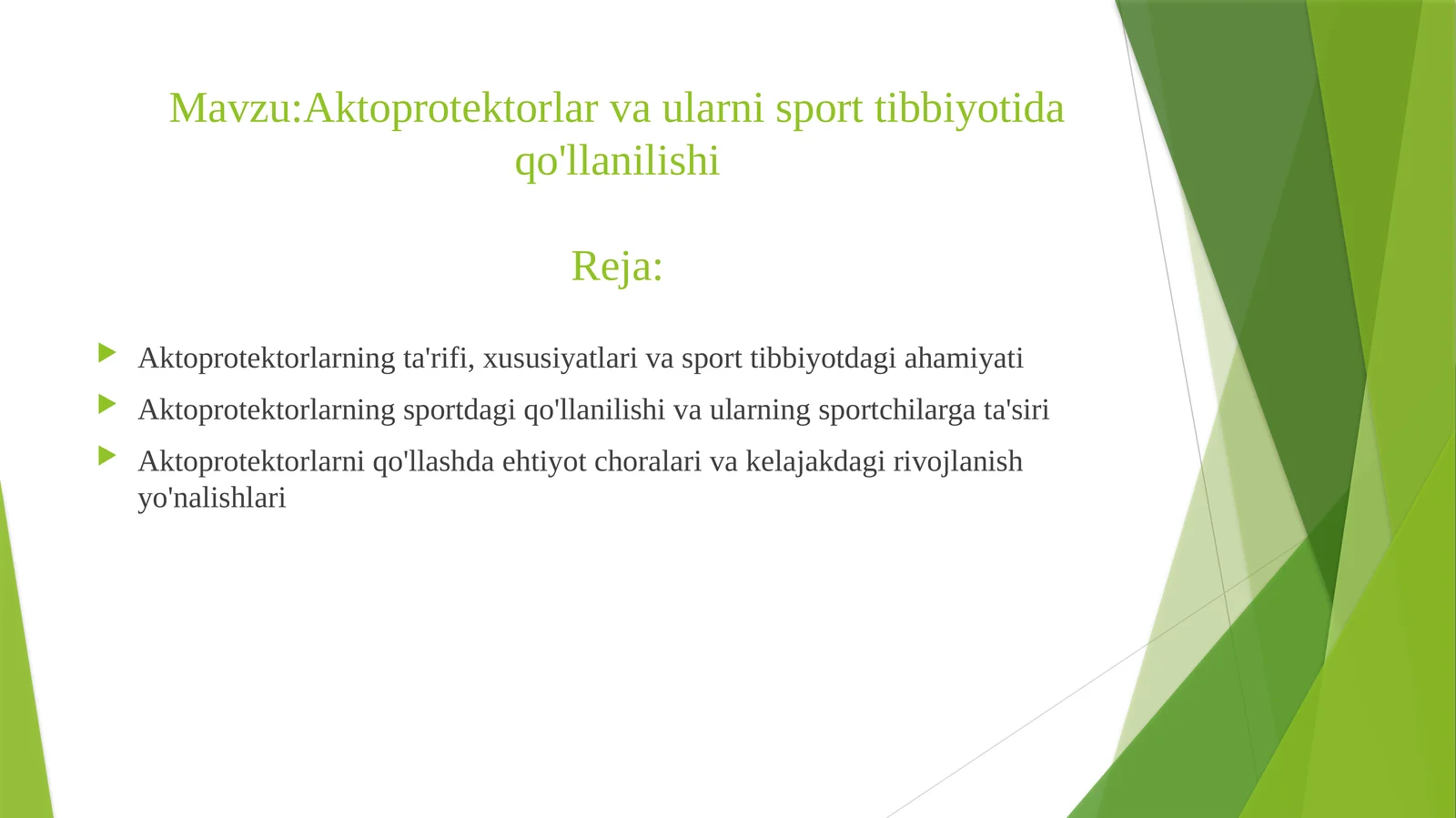 Aktoprotektorlar va ularni sport tibbiyotida qo'llanilishi