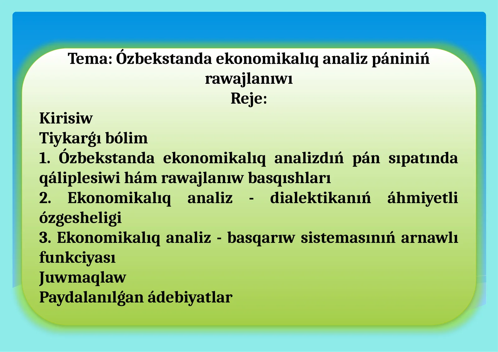Ózbekstanda ekonomikalıq analiz pániniń rawajlanıwı