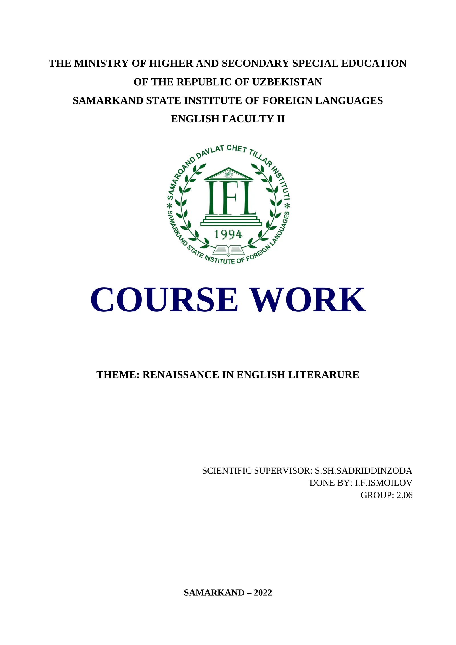 RENAISSANCE IN ENGLISH LITERARURE