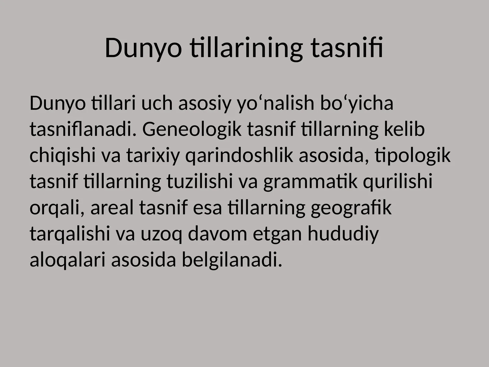Dunyo tillarining tasnifi