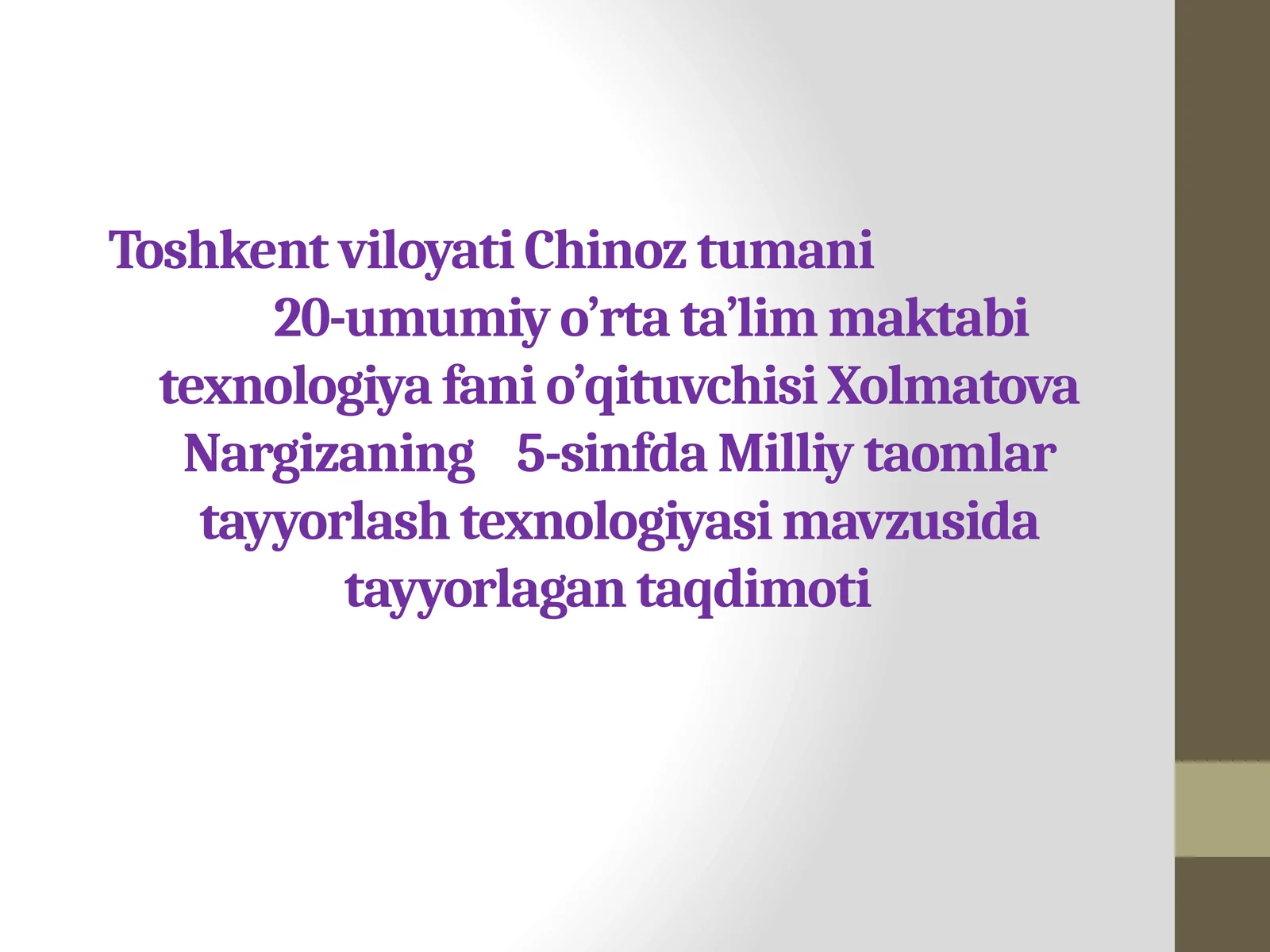 5-sinf Texnologiya fanidan Milliy taomlar tayyorlash texnologiyasi mavzusida dars ishlanma