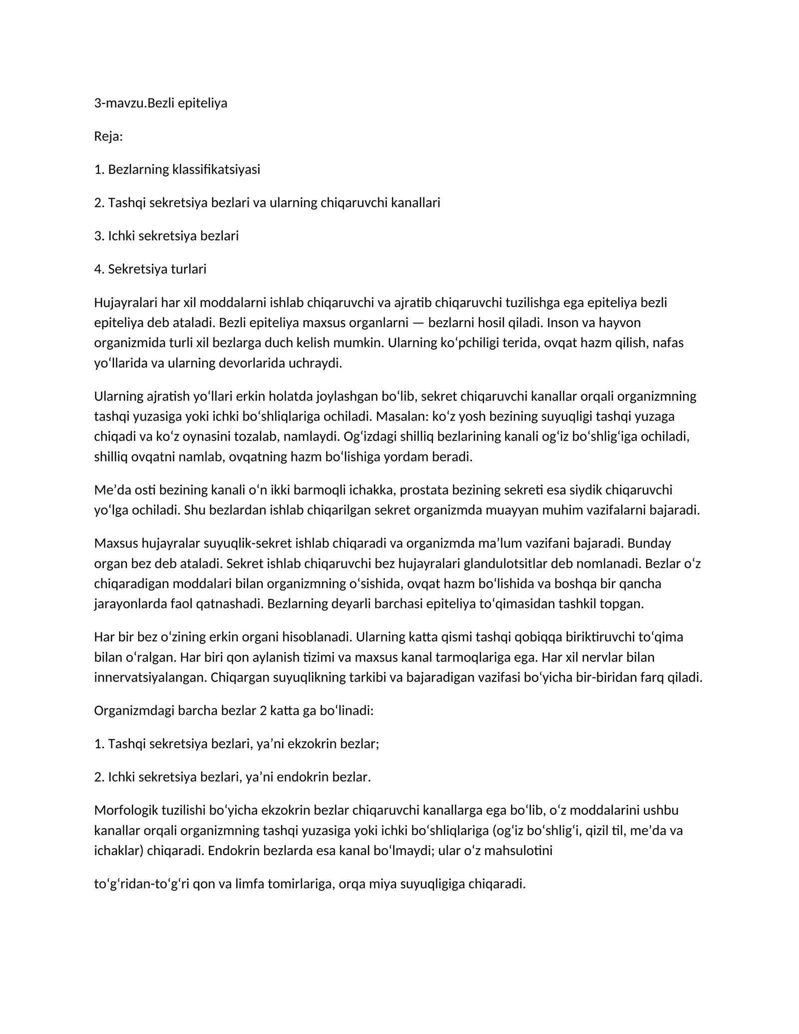 Bezlarning klassifikatsiyasi