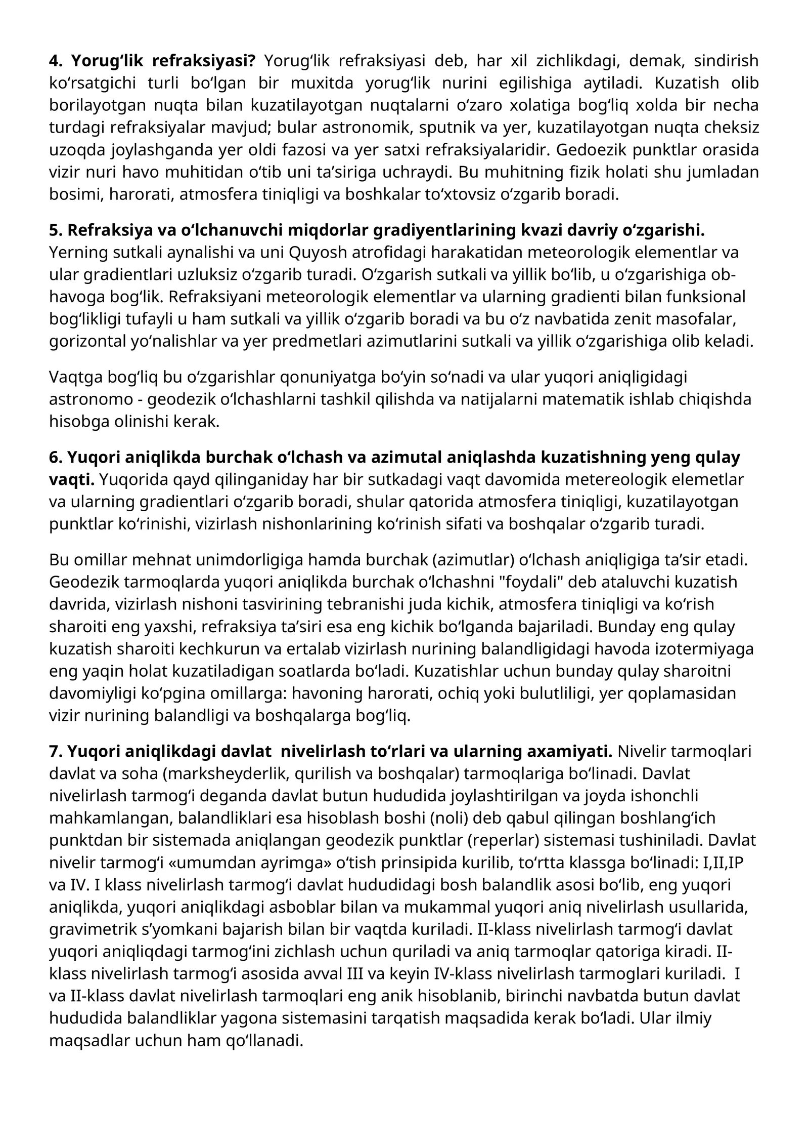 Refraksiya va o‘lchanuvchi miqdorlar gradiyentlarining kvazi davriy o‘zgarishi