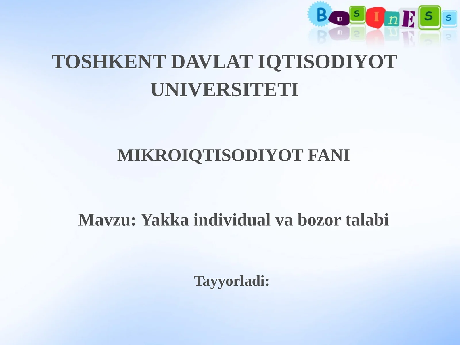 Yakka individual va bozor talabi