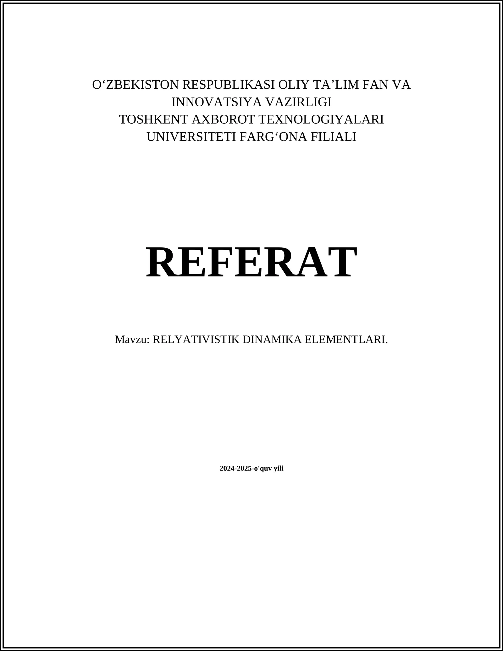 RELYATIVISTIK DINAMIKA ELEMENTLARI