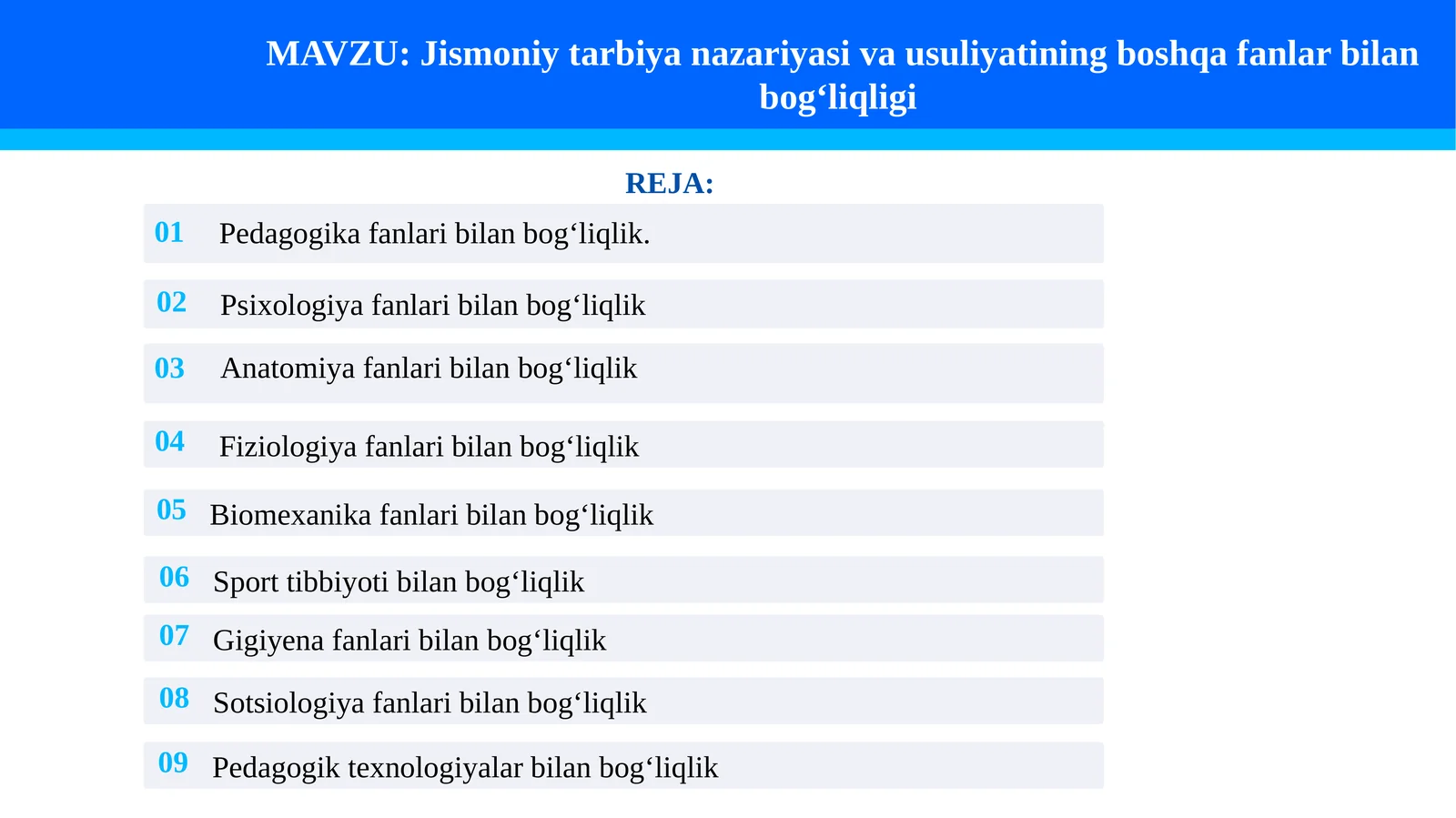 Jismoniy tarbiya nazariyasi va usuliyatining boshqa fanlar bilan bog‘liqligi