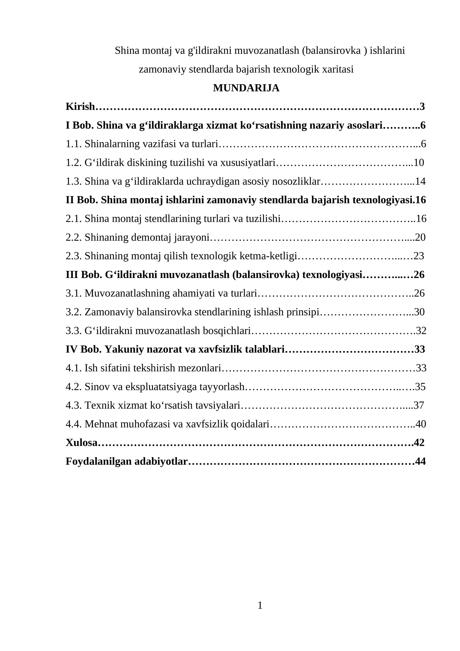 Shina montaj va g'ildirakni muvozanatlash (balansirovka ) ishlarini zamonaviy stendlarda bajarish texnologik xaritasi