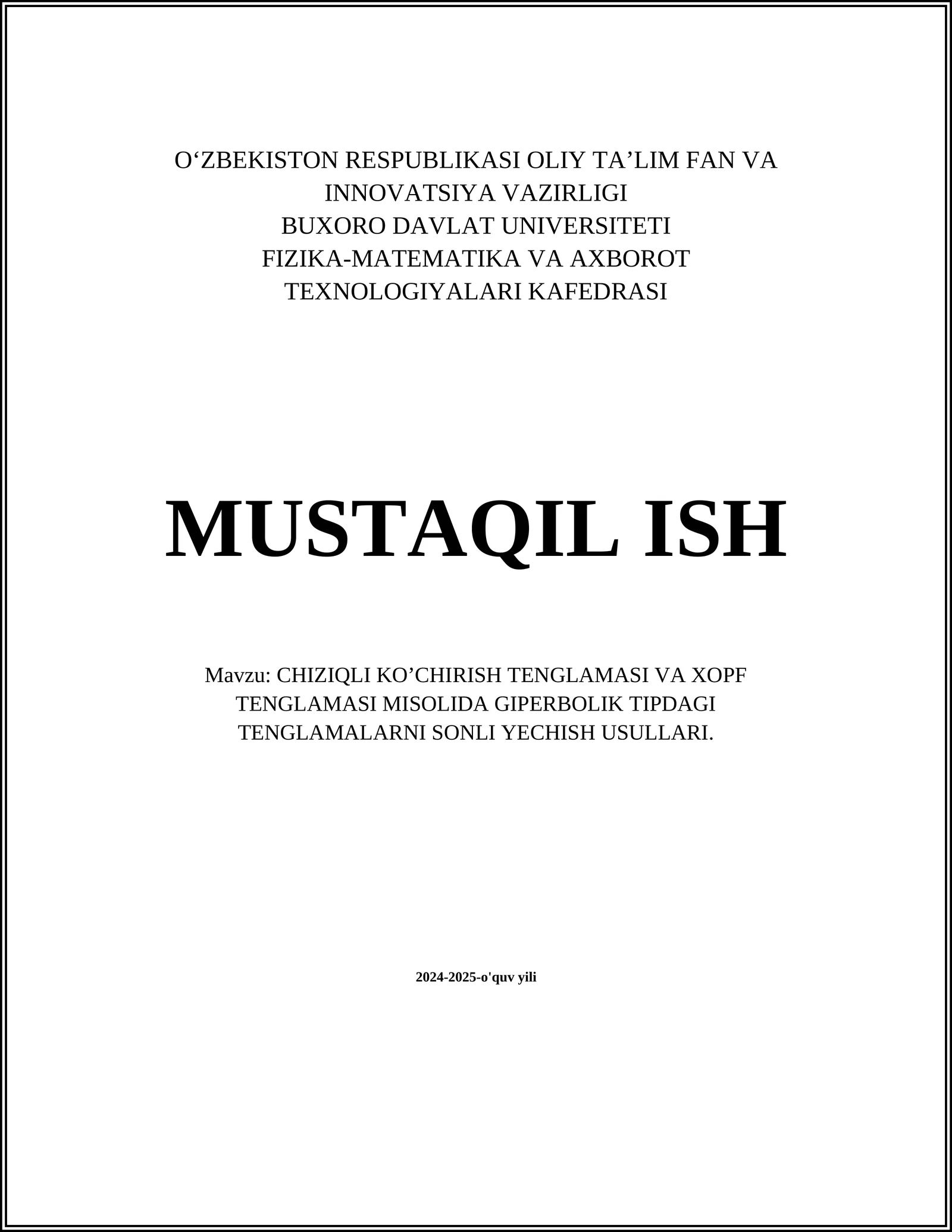 CHIZIQLI KO’CHIRISH TENGLAMASI VA XOPF TENGLAMASI