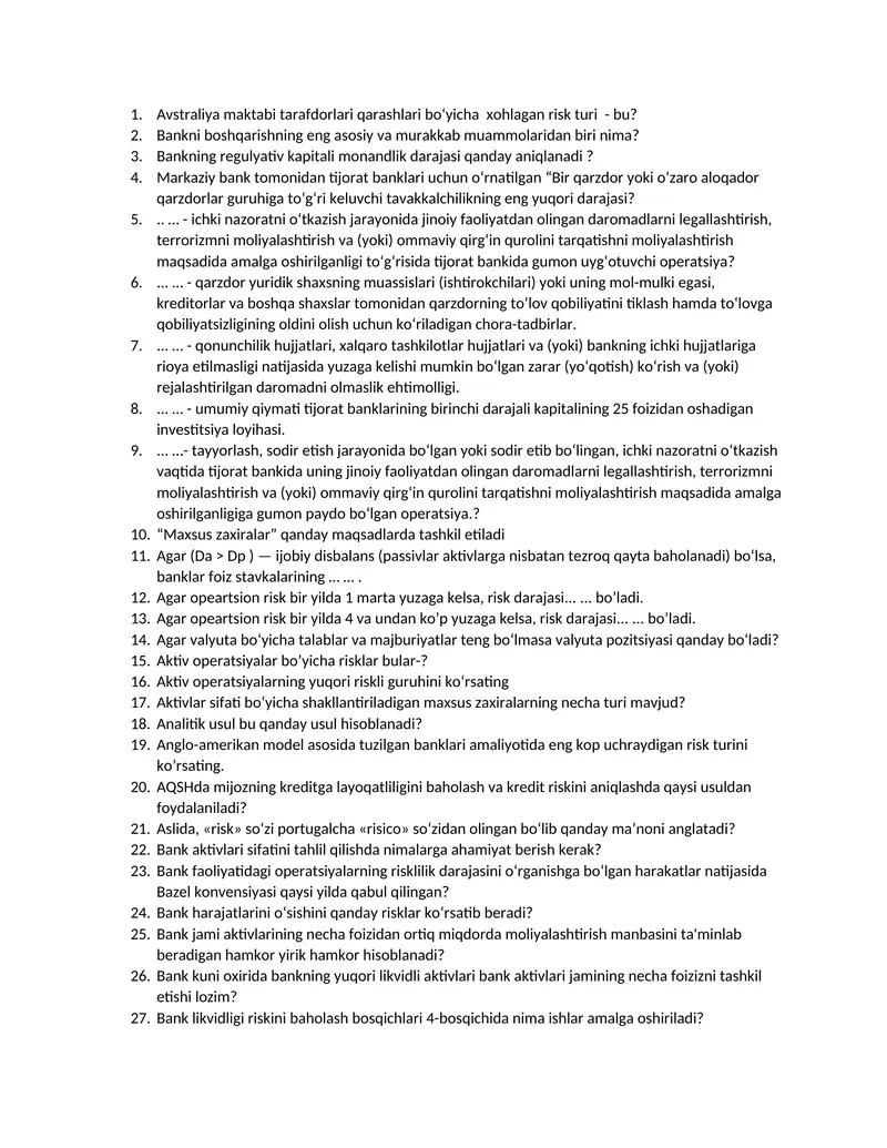 Bankning regulyativ kapitali monandlik darajasi qanday aniqlanadi?