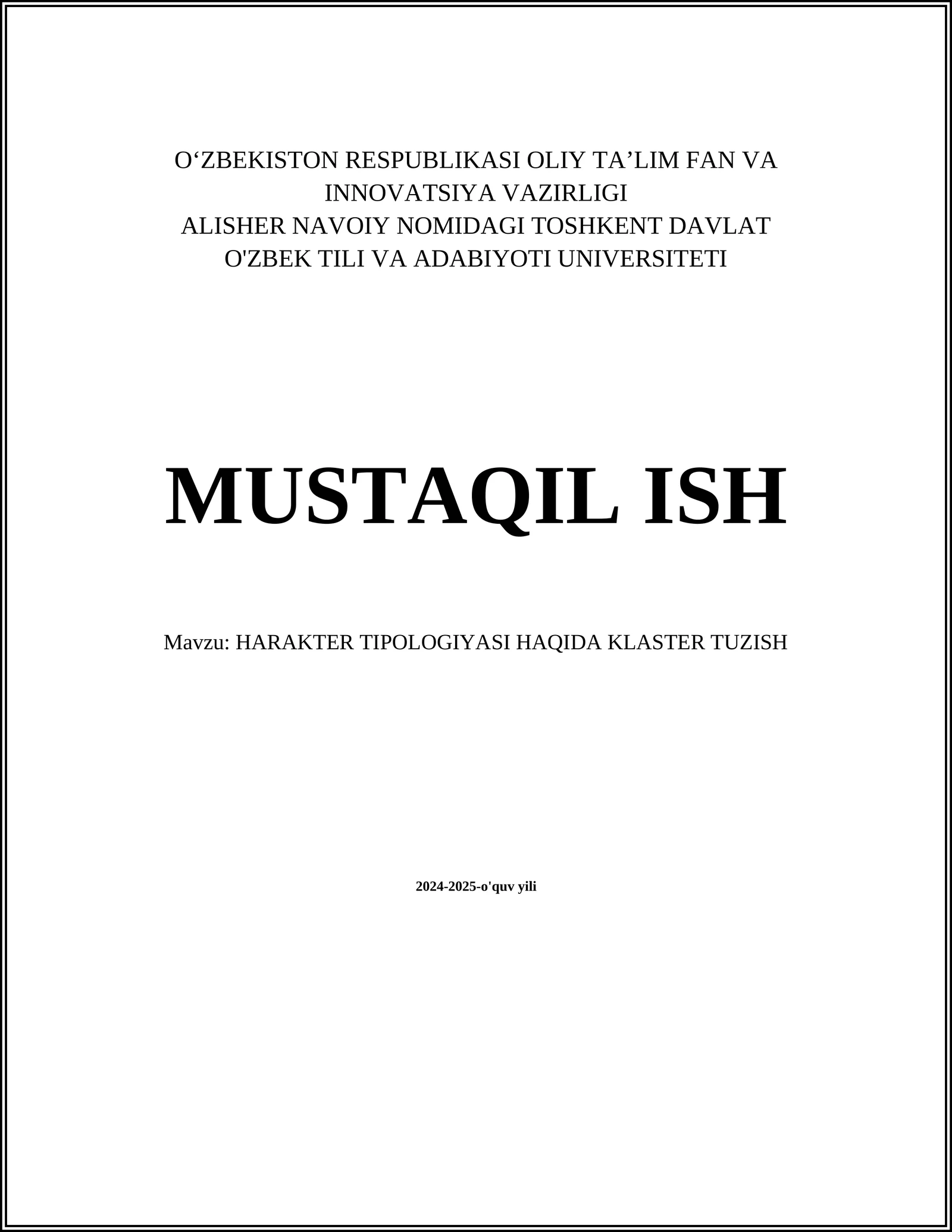 HARAKTER TIPOLOGIYASI HAQIDA KLASTER TUZISH