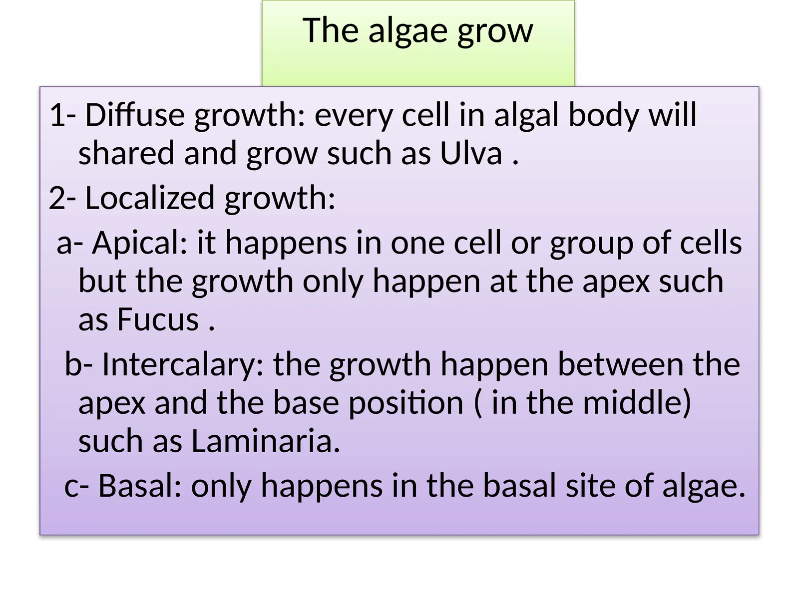 Algae Growth and Seasonal Life