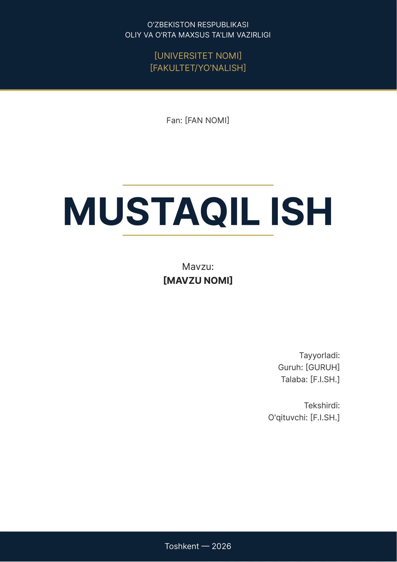 Mustaqil ish yuzi