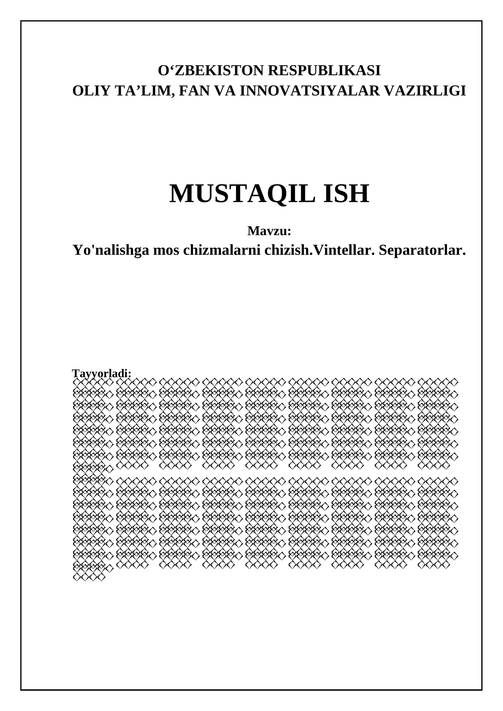 Yo'nalishga mos chizmalarni chizish.Vintellar. Separatorlar