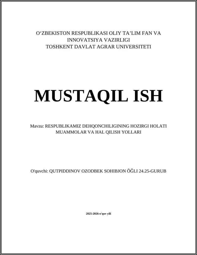 Dehqonchilikda suv ta'minoti va samarali sug'orish tizimlari
