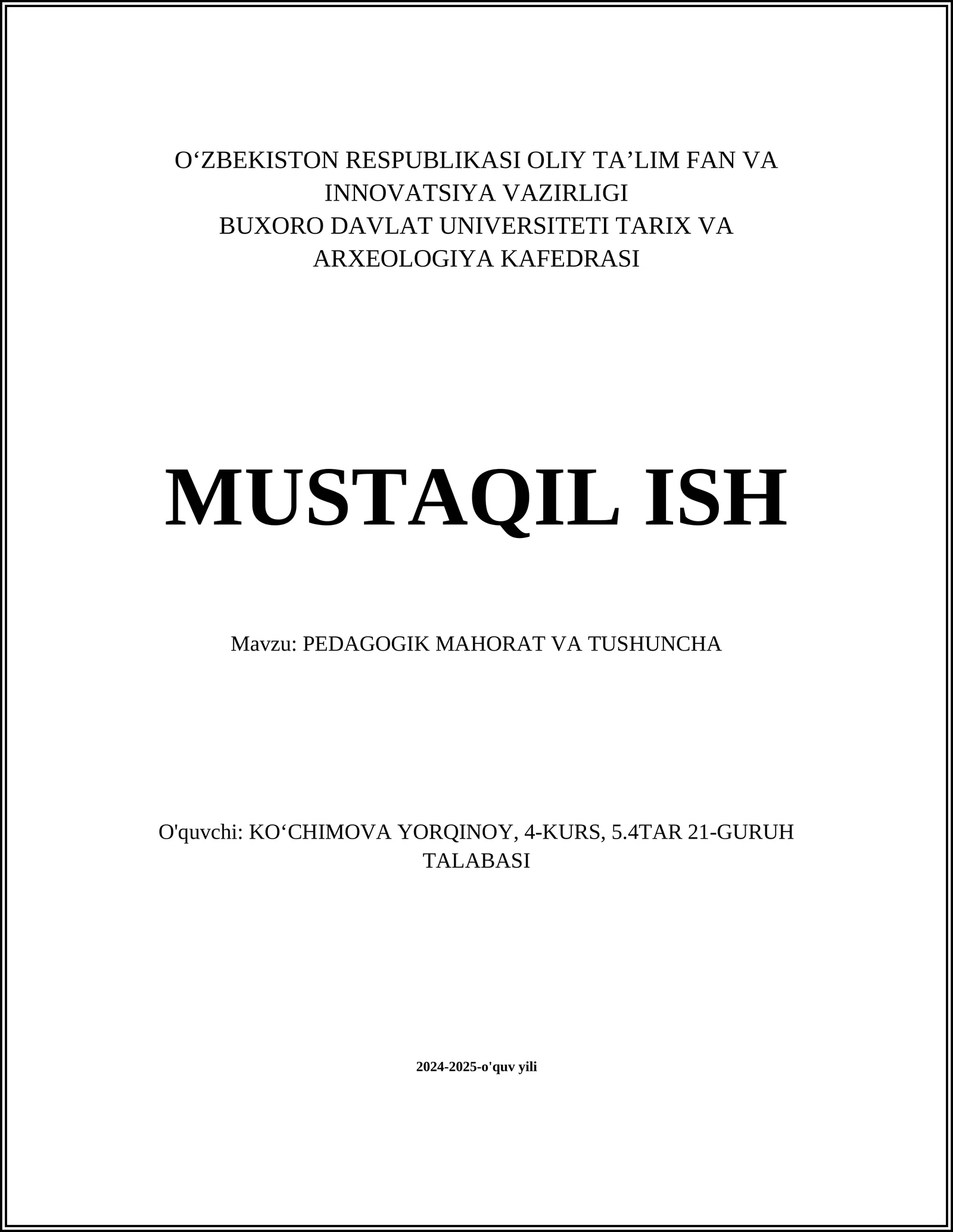 PEDAGOGIK MAHORAT VA TUSHUNCHA