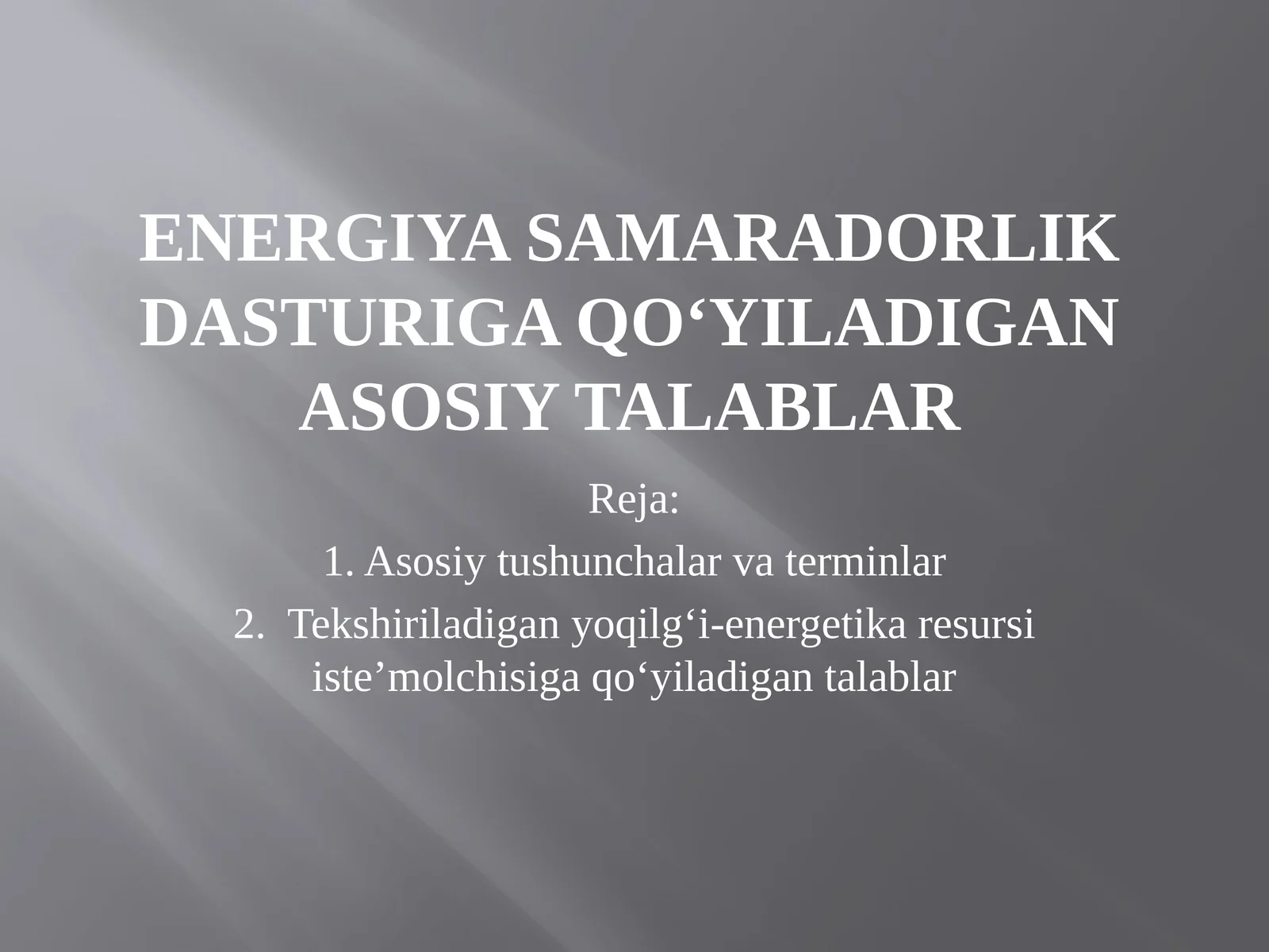 Energiya samaradorlik dasturiga qo‘yiladigan asosiy talablar